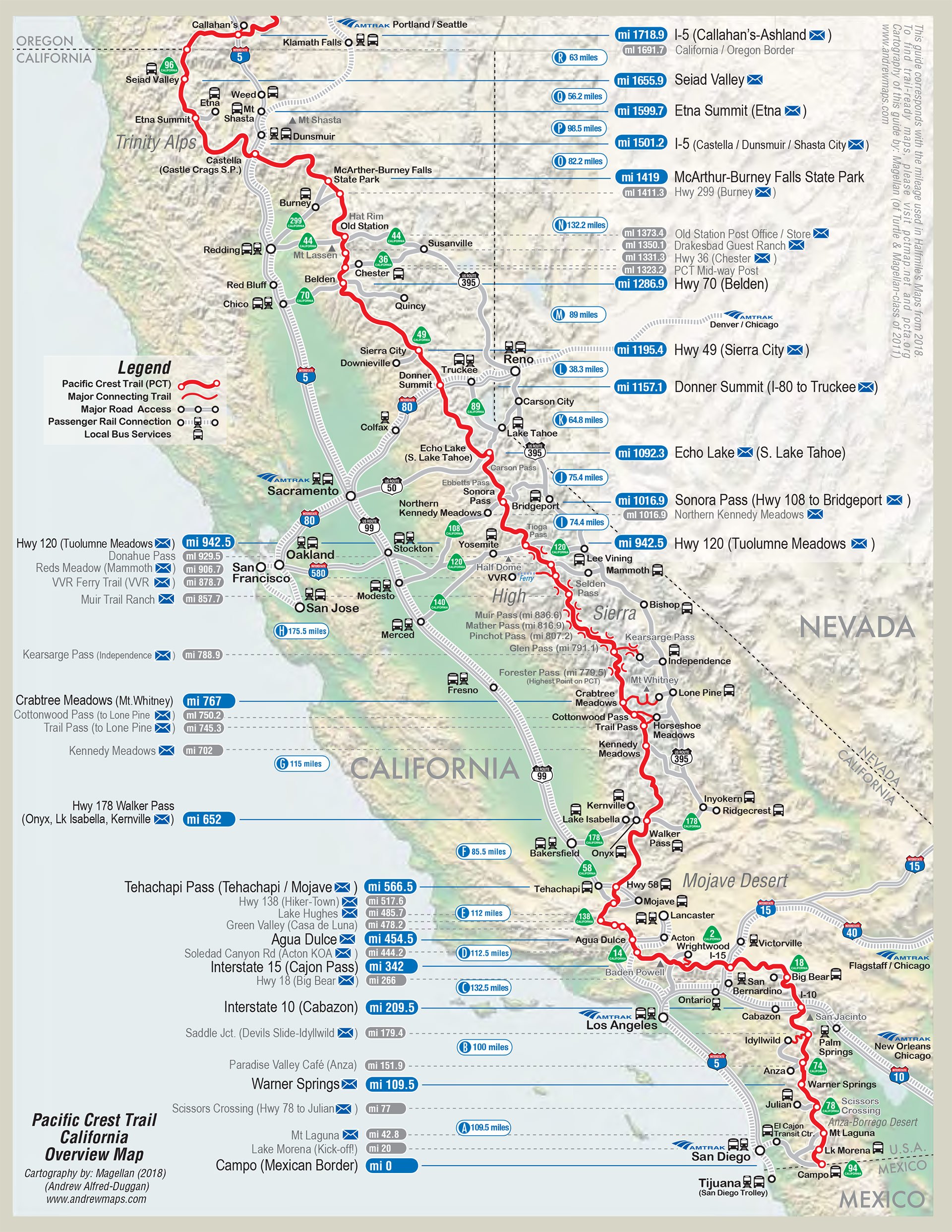Pacific Crest Trail California Map PCT maps
